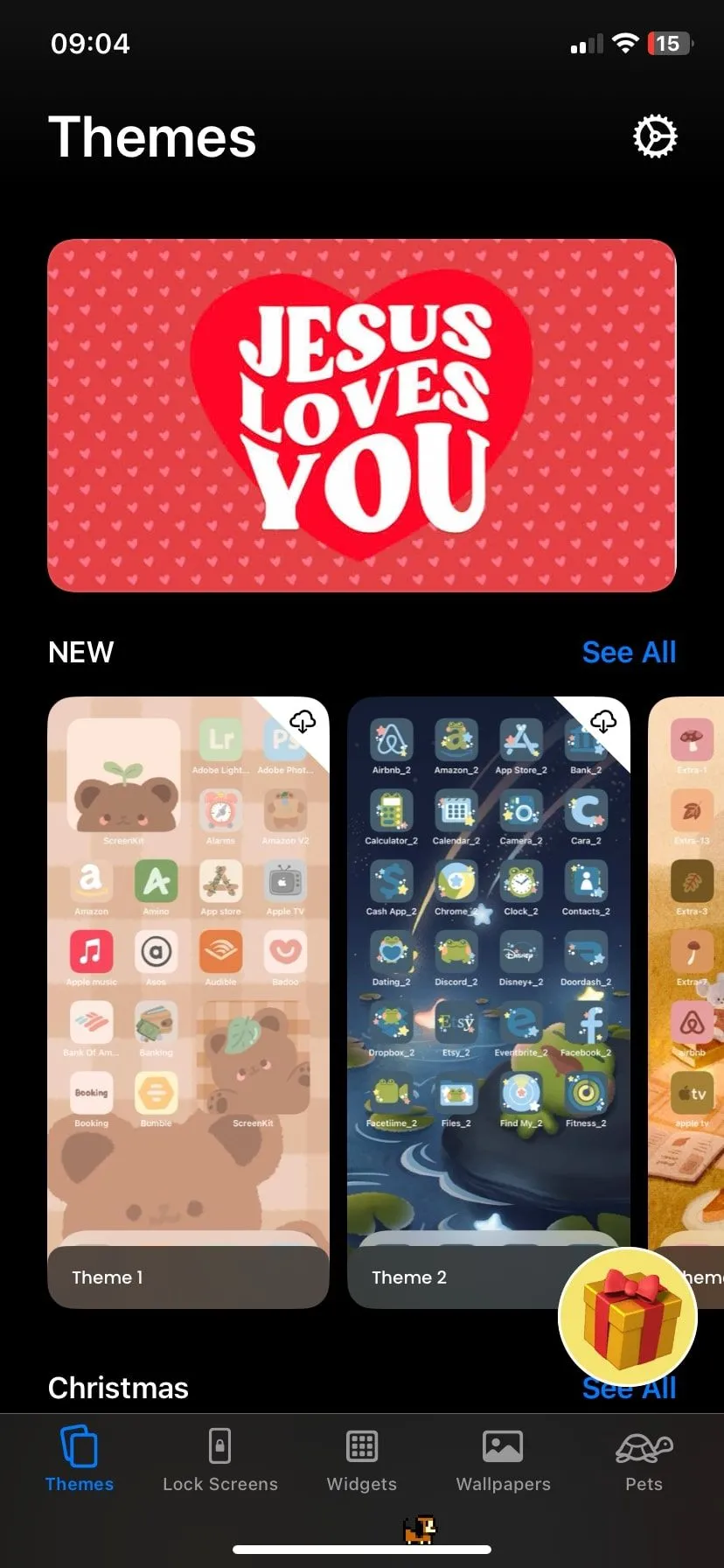 Trang chủ ứng dụng ScreenKit với các tùy chọn chủ đề