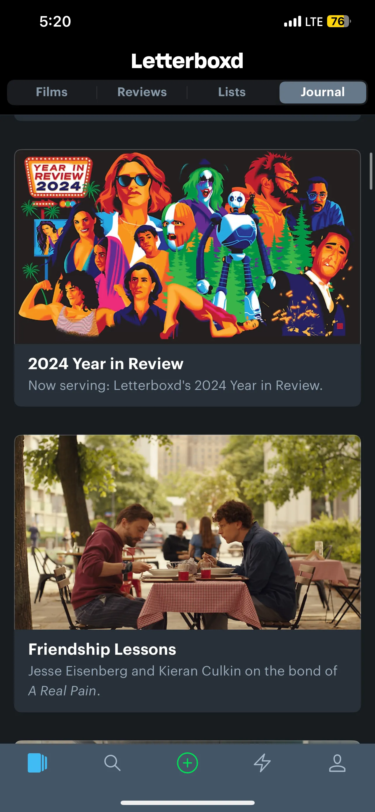 Trang Tạp chí Letterboxd với bài viết tổng kết năm và các bài phân tích phim