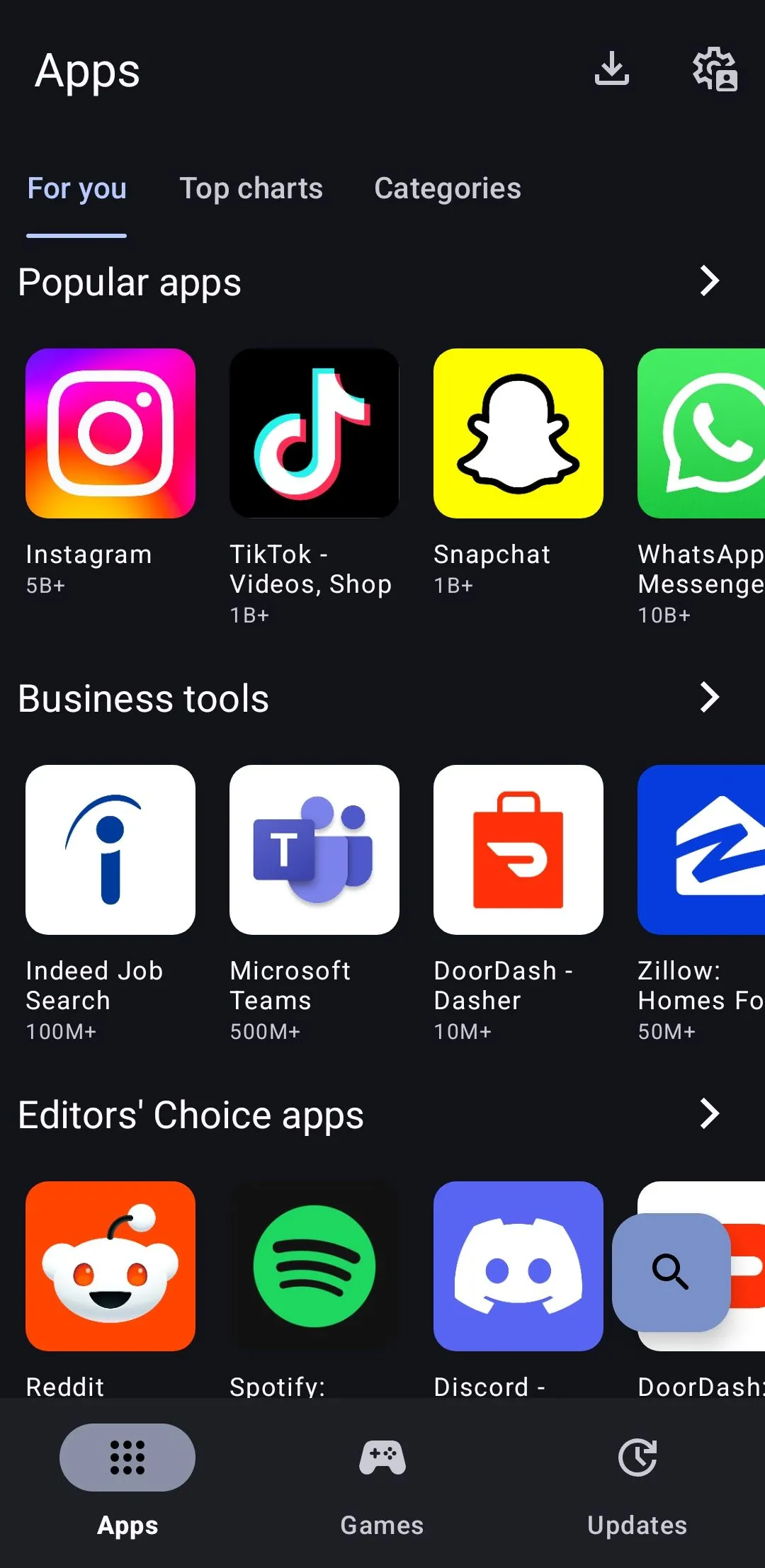Trang ứng dụng Aurora Store trên điện thoại Android hiển thị danh sách app