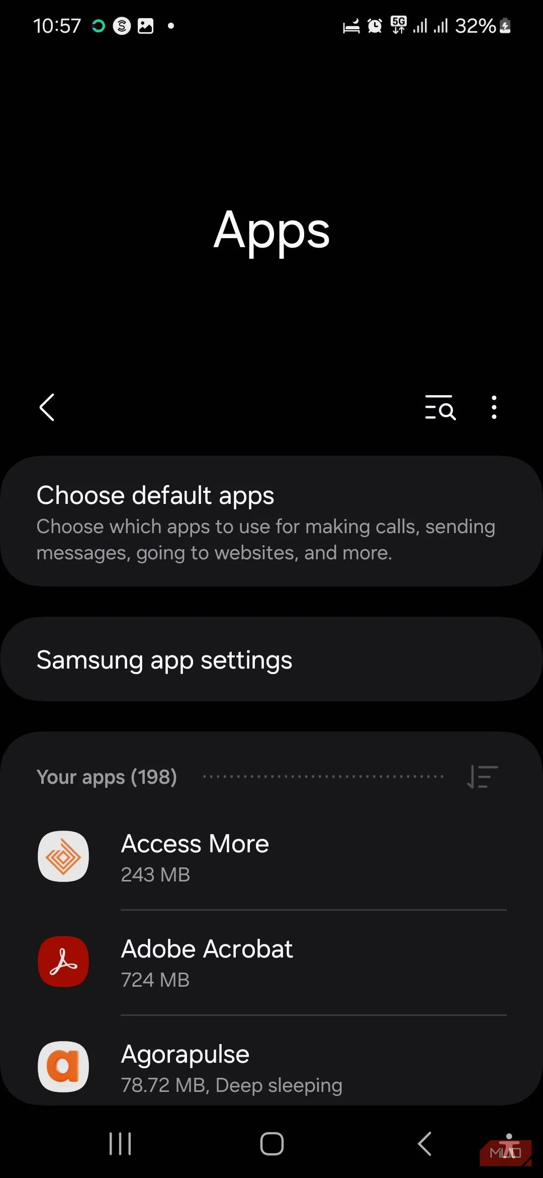 Trang Ứng dụng trong cài đặt điện thoại Samsung để quản lý ứng dụng
