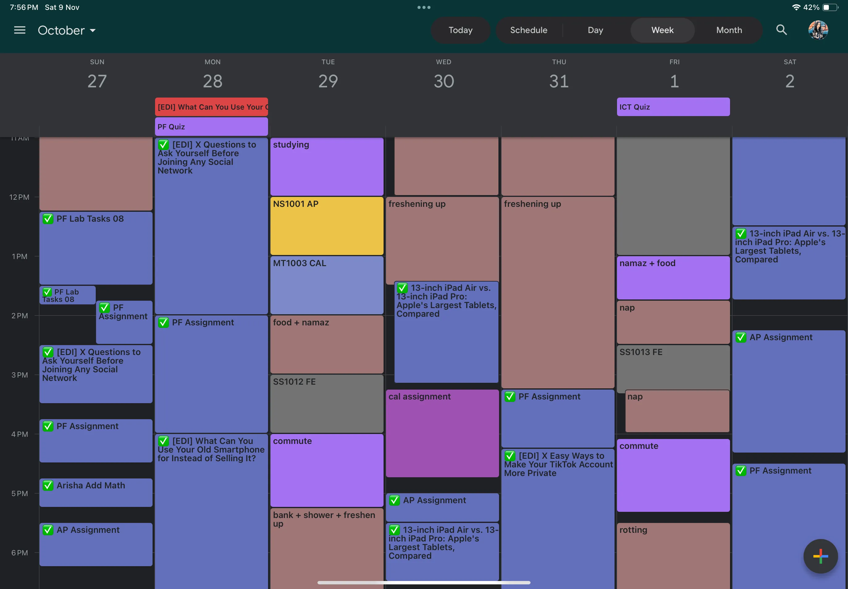 Tuần làm việc và học tập được lên kế hoạch trong Google Calendar