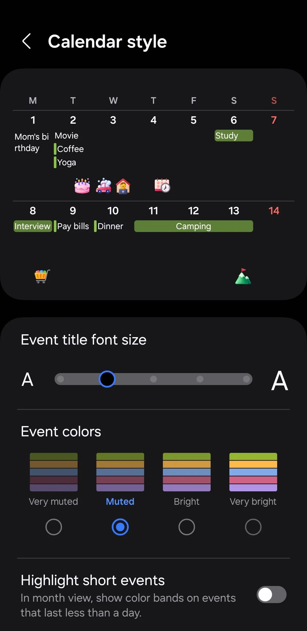 Tùy chỉnh phong cách hiển thị lịch trong ứng dụng Samsung Calendar.