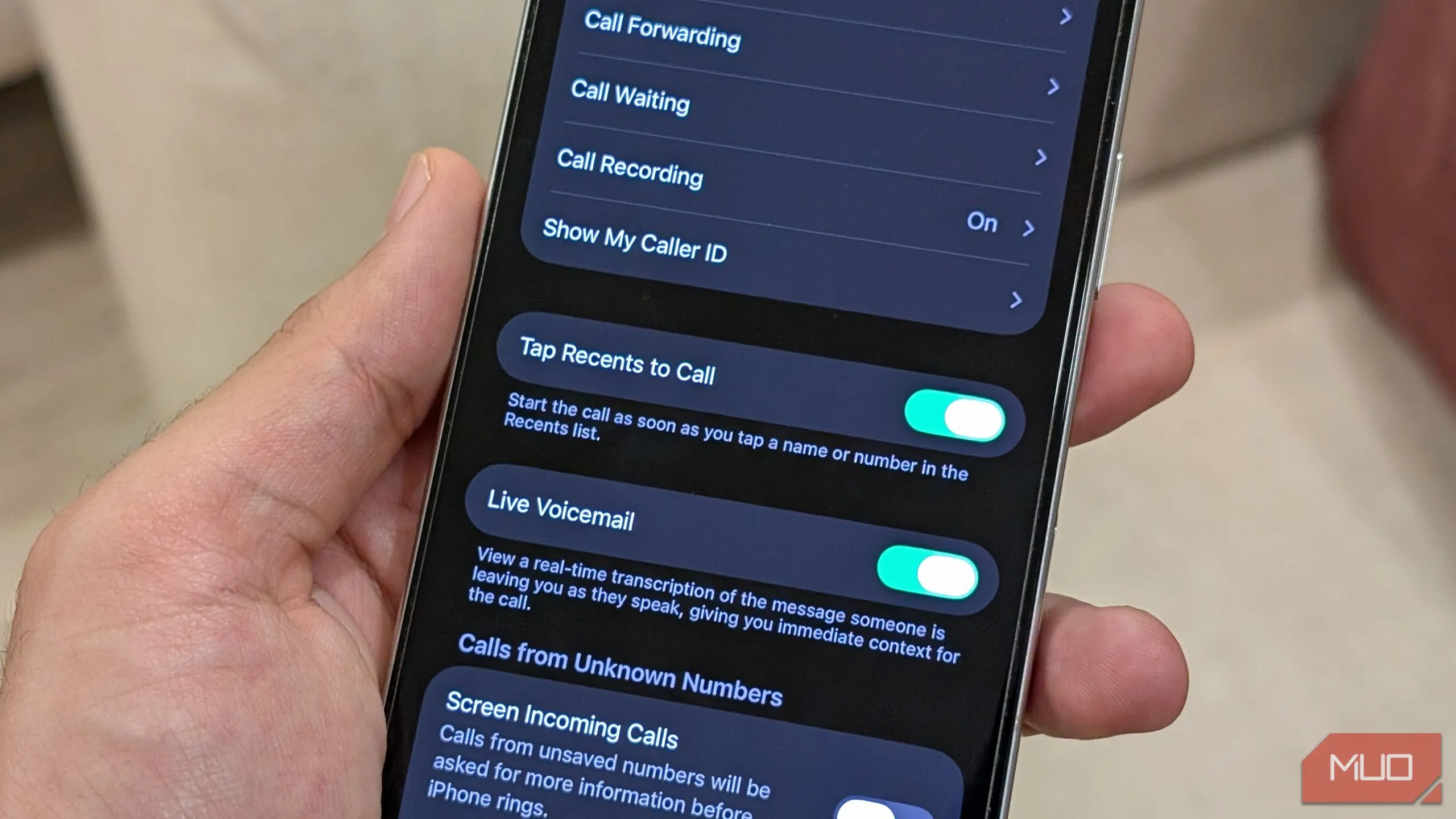 Tùy chọn &quot;Chạm Gần đây để gọi&quot; trong cài đặt Điện thoại trên iOS 26