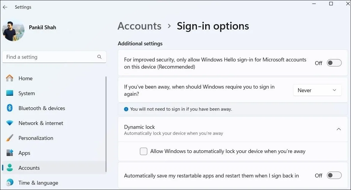 Tùy chọn đăng nhập trong cài đặt Windows 11