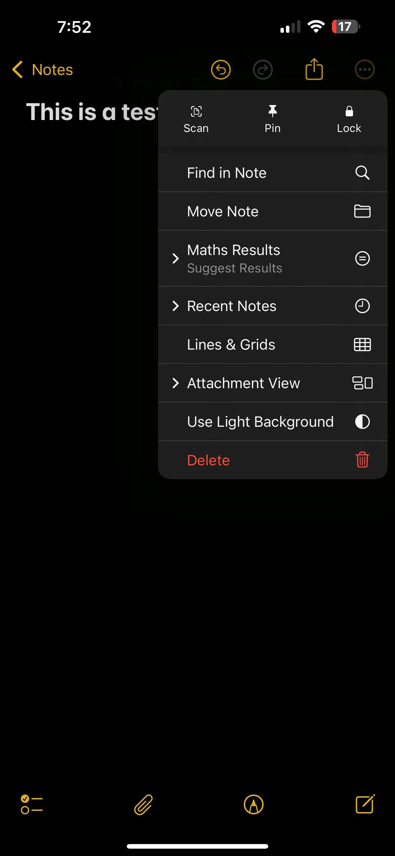 Tùy chọn Ghi chú Gần đây trong menu ba chấm của ứng dụng Ghi chú iPhone
