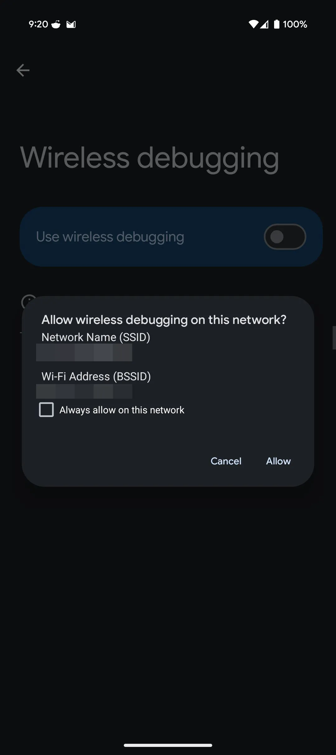 Tùy chọn gỡ lỗi không dây (Wireless Debugging) trong cài đặt Nhà phát triển trên điện thoại Android, một bước quan trọng để cài đặt các tính năng Pixel.