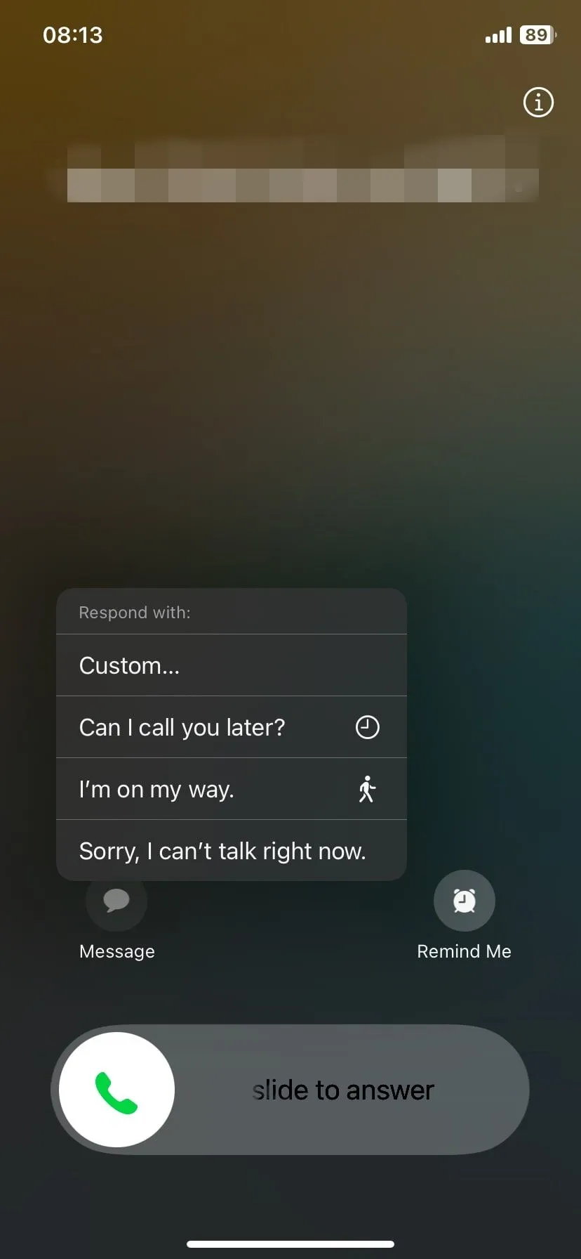 Tùy chọn gửi tin nhắn trả lời nhanh trên màn hình cuộc gọi đến của iPhone