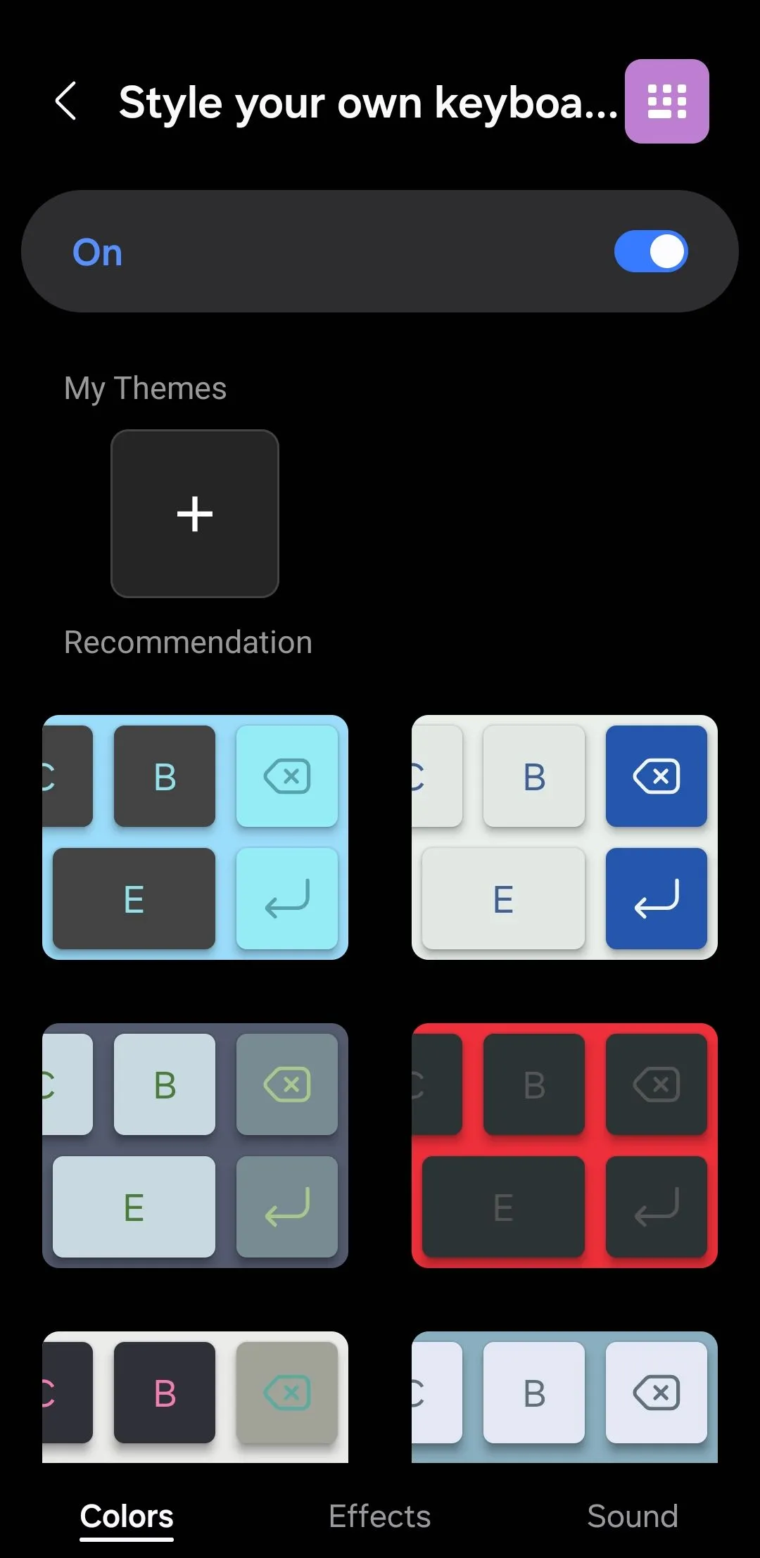 Tùy chọn kiểu bàn phím trên điện thoại Samsung, hiển thị các lựa chọn cá nhân hóa Keys Café