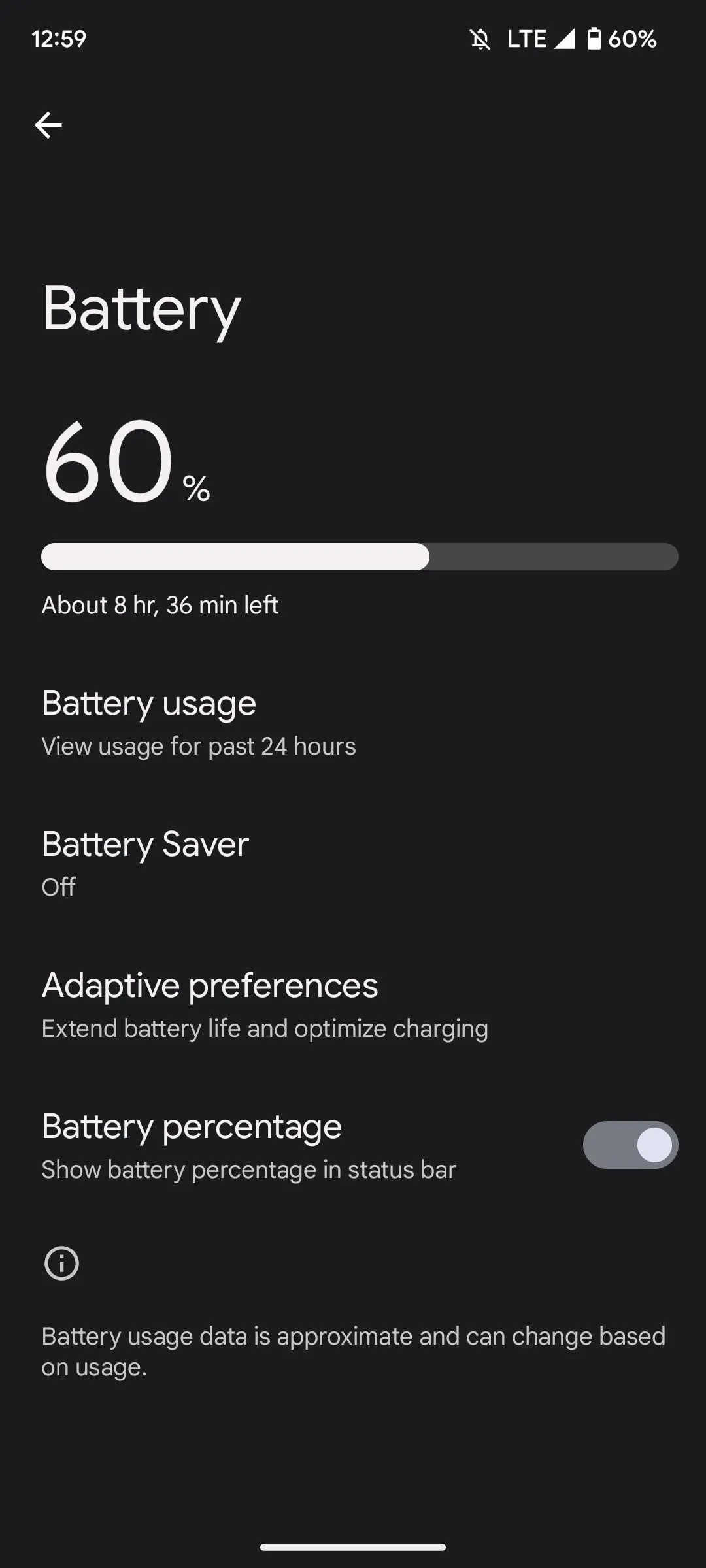Tùy chọn Pin Thích Ứng (Adaptive Battery) trong cài đặt pin của điện thoại Android