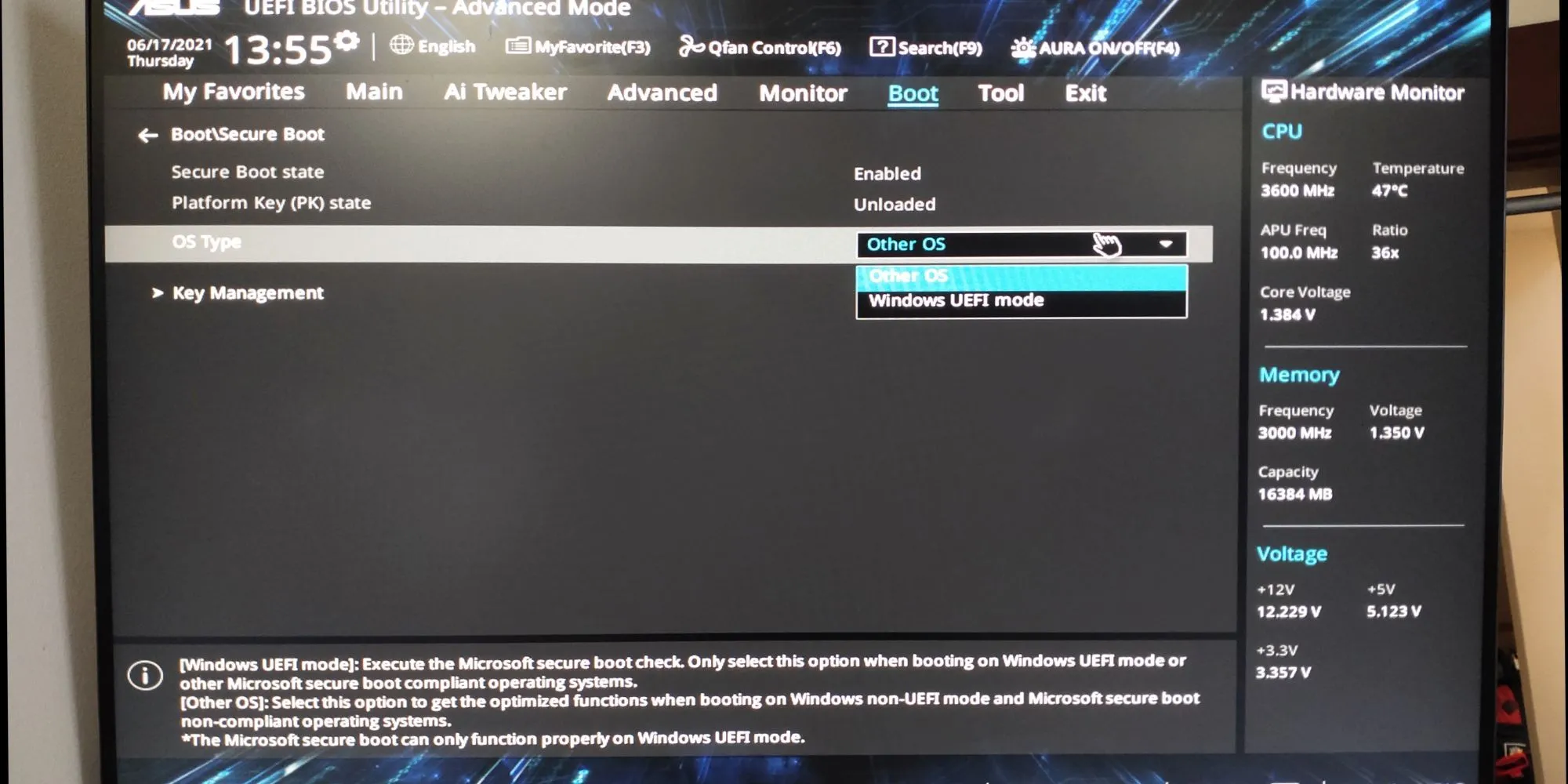 Tùy chọn Secure Boot trong BIOS/UEFI của ASUS, cần kiểm tra để khắc phục vấn đề khởi động Windows 10.