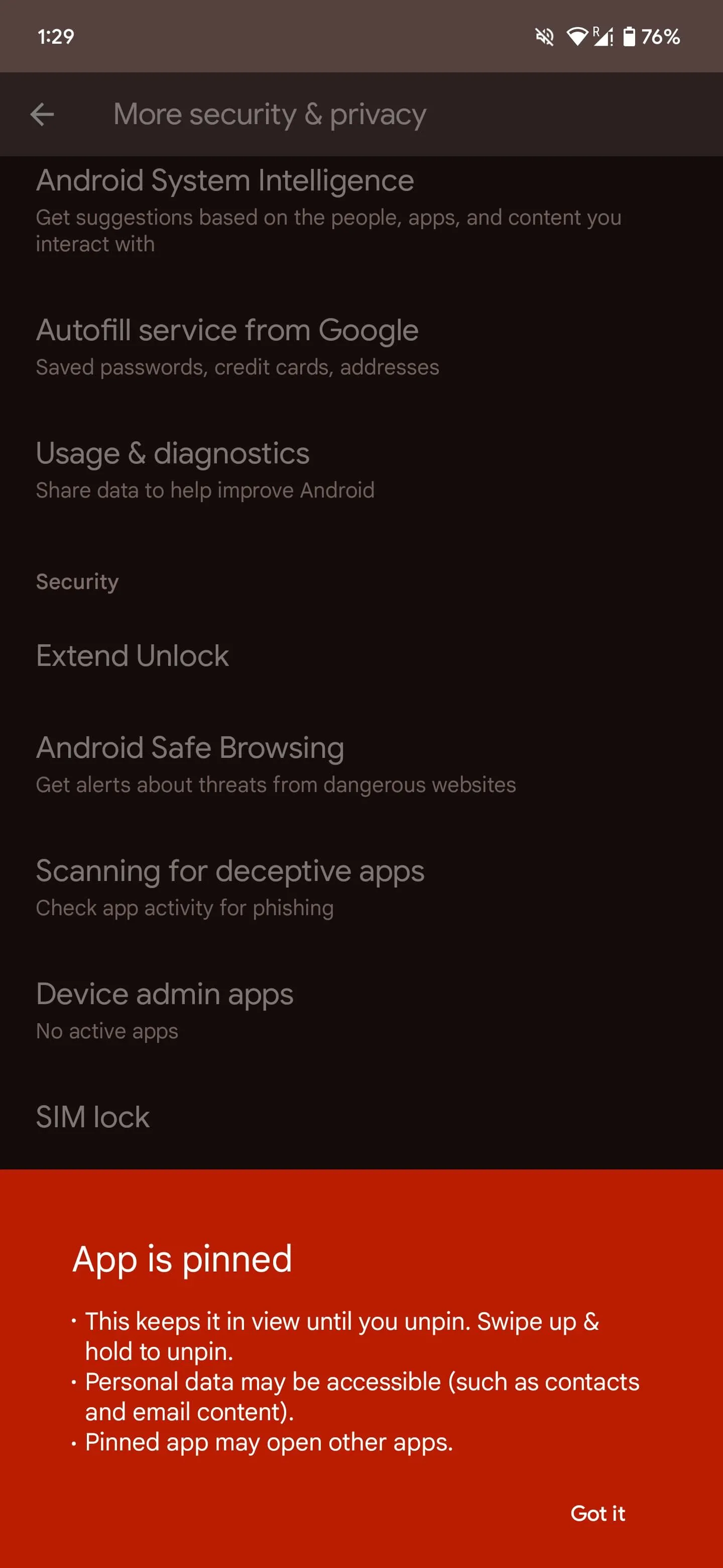 Ứng dụng được ghim trên màn hình điện thoại Android, ngăn không cho chuyển đổi sang ứng dụng khác.