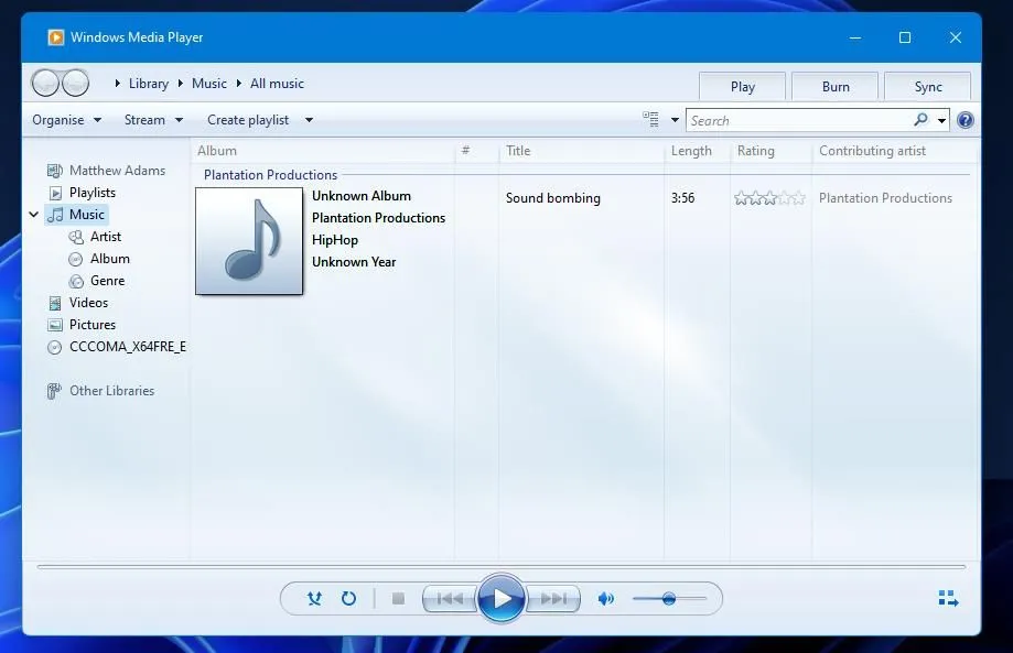 Windows Media Player Legacy với giao diện phát nhạc cổ điển