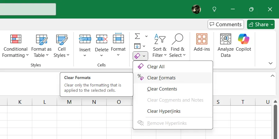 Xóa định dạng không mong muốn trong Excel bằng Clear Formats