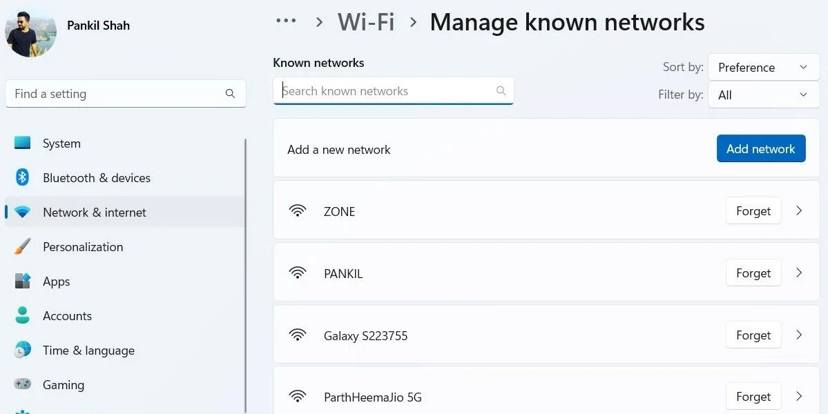 Xóa mạng Wi-Fi đã lưu bằng tính năng &quot;Quên&quot; trong Cài đặt Windows để bảo vệ quyền riêng tư.